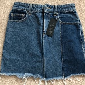 Denim color blocked skirt